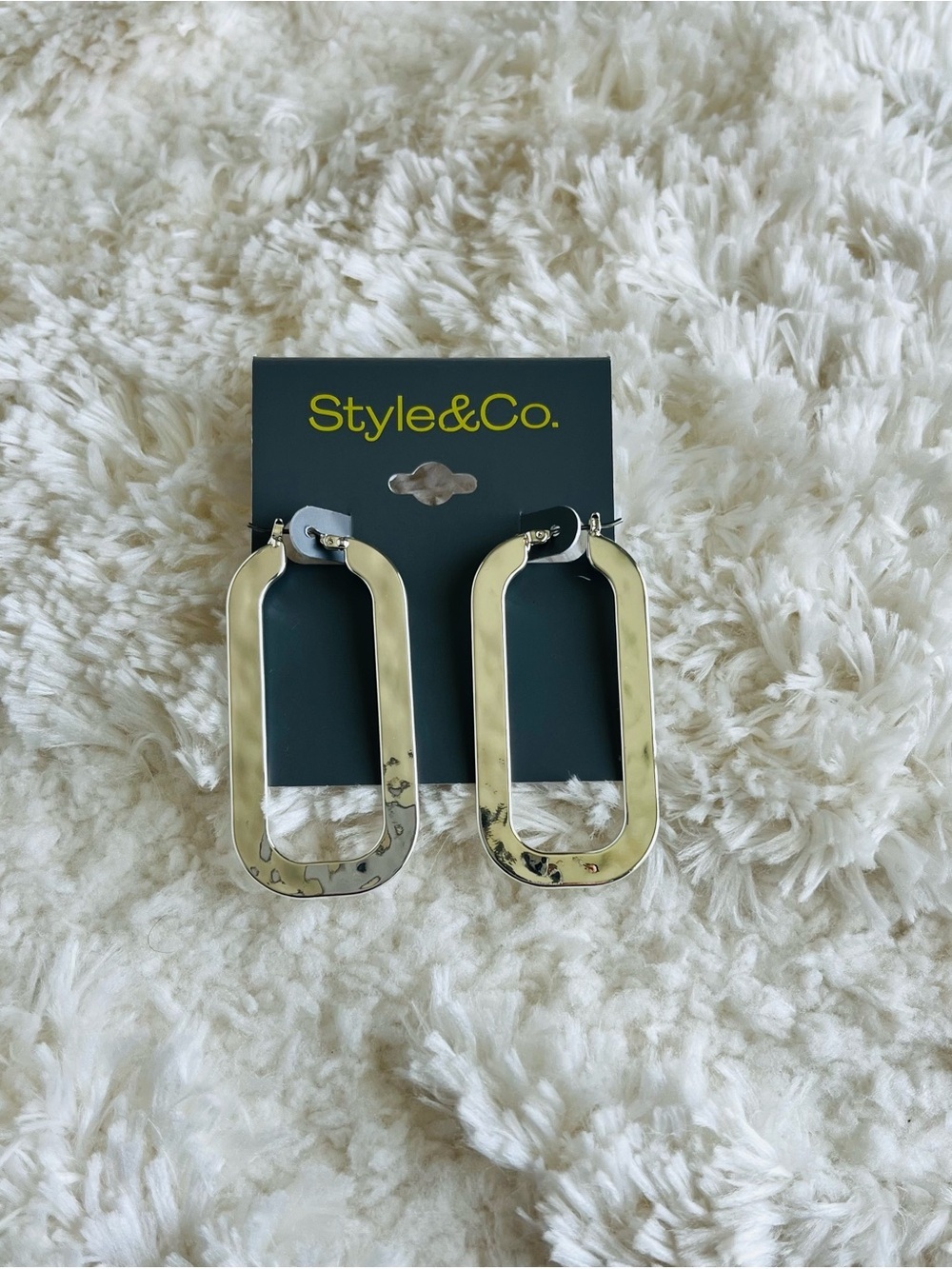 Style & Co Silver-Tone Rounded Rectangle Hoop Earrings - Picture 3 of 7